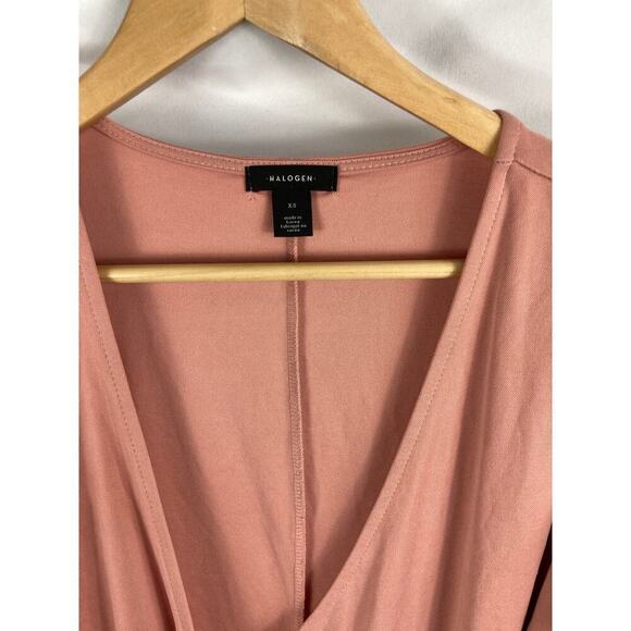 Halogen Cross Front Tie Front V Neck Long Sleeve Dress Pink XS - Picture 4 of 6